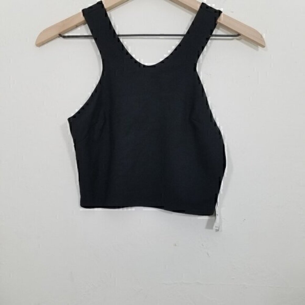 NWT Aqua Sleeveless Zipper Back Crop Top Black Stretch Size XS